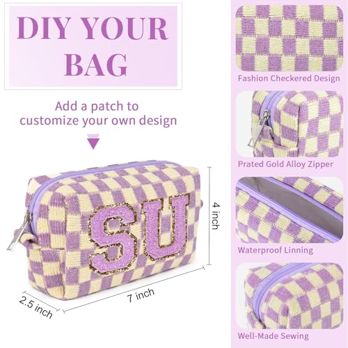 SOIDRAM Checkered Makeup Bag Preppy Cosmetic Bag Bulk Purple Makeup Pouch Personalize Travel Toiletry Bag Organizer Cute DIY Makeup Brushes Storage Bag for Women - color: Purple, size: 6 Pack