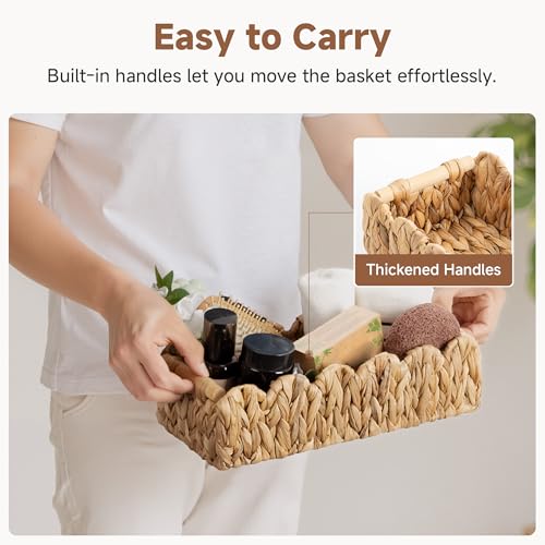 StorageWorks Toilet Paper Storage Basket, Living Room Organizers and Storage, Toilet Paper Basket with Wooden Handles, Small Water Hyacinth Scalloped Basket, Natural - color: Water Hyacinth(Natural), size: 14" L × 6¼" W × 4" H