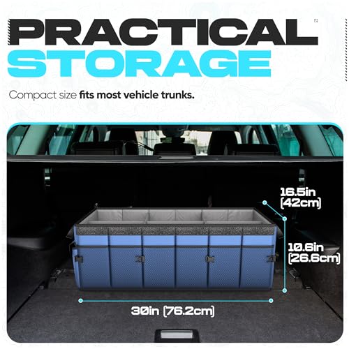 FORTEM Trunk Organizer with Cooler For SUV Car Trunk, Foldable Storage, Car Accessories for Women Men, Collapsible Bag, Perfect Christmas Gifts, 600D Oxford, Non Slip Bottom, Straps, Soft Cover (105L) - color: Blue, size: XXL (105L)