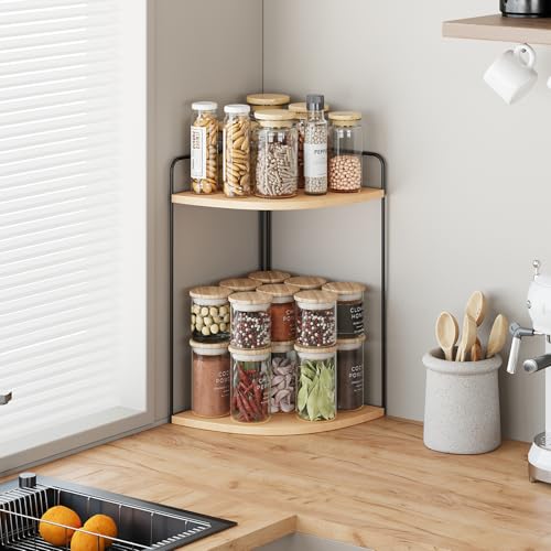 Forest Angle Bathroom Counter Organizer,Countertop Organizer,Vanity Organizers,Bathroom Storage,Bathroom Sink Caddy,Counter Shelf,Corner Counter,Corner Shelves(Black-Burlywood) - color: Black-burlywood 2 Tier