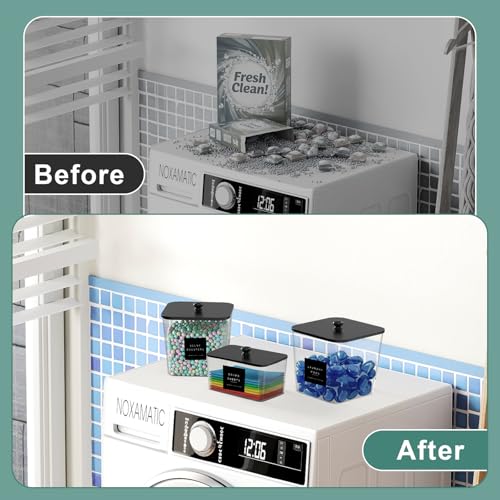 POLRAI 3 Pack Laundry Pod Containers and Dryer Sheet Holder with Bamboo Lids and Labels Laundry Room Organization Containers for Scent Booster Powder Detergent Pods Storage - color: Black, size: 2+1 Pack