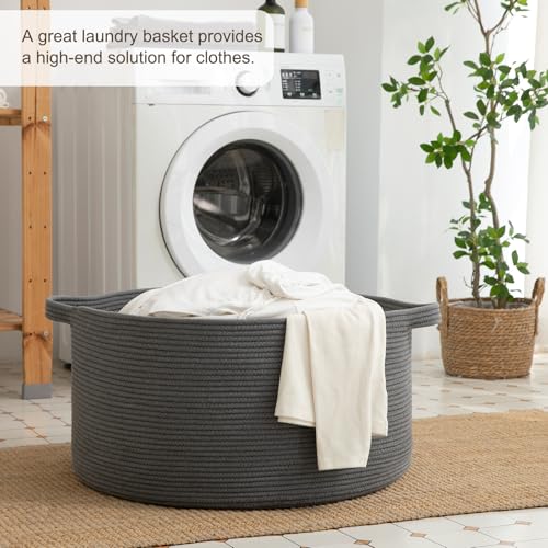 OIAHOMY 90L Blanket Basket for Living Room, Large Basket 23" x 23" x 13" with Handle, Laundry Hamper for Blankets, Pillows, Toy Storage for Kids, Dogs - Grey - color: Grey, size: 23" x 23" x 13"