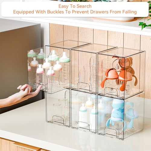 Yieach 7.6" H Baby Bottle Organizer for Cabinet,4 Pack BPA FREE Bottle Storage Organizer Baby,Clear Stackable Storage Drawers for Makeup,Skincare,Beauty Products Bathroom Closet Organizers and Storage - color: Clear-7.8 In Tall, size: 4 PCS