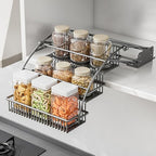 3-Tier Pull Down Spice Rack Organizer for Inside Cabinet Pantry Expandable Display Riser Shelf Kitchen Seasoning Shelf (31.5cm/12.4in) - size: 31.5 cm/12.4 in/Gun
