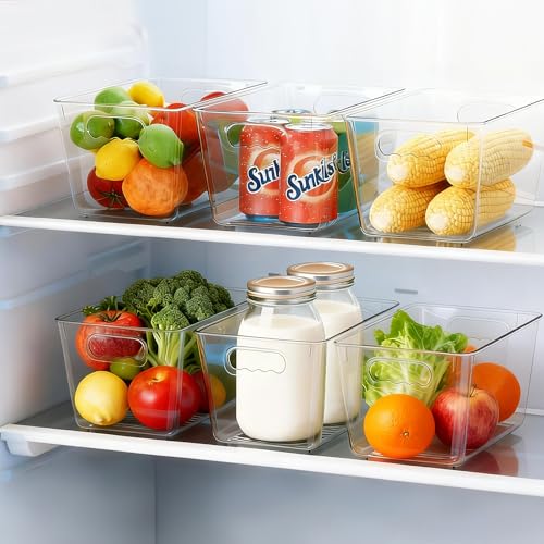 Clear Pantry Organizer Bins, Plastic Organizers & Storage Containers, Cabinet Organizer, Home Organization Must Haves for Kitchen, Laundry Room, Office, Closet & Freezer (4 Pack) - color: 4 Pack, size: M (10"L x 6"W x 5"H)