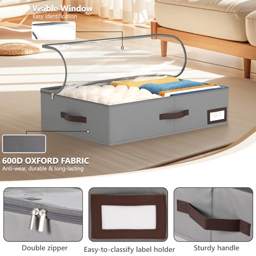 OIAHOMY 2 Pack Under Bed Storage with 4 Compression Bags, Underbed Organizers for Bedroom & Closet, Fits Beds Higher than 5.9", Space-Saving for Seasonal Clothes, Blankets & Shoes - Grey - color: Grey, size: 23.62" x 16.54" x 5.9"