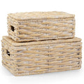 Set of 2 White Wicker Baskets with Lid - color: White