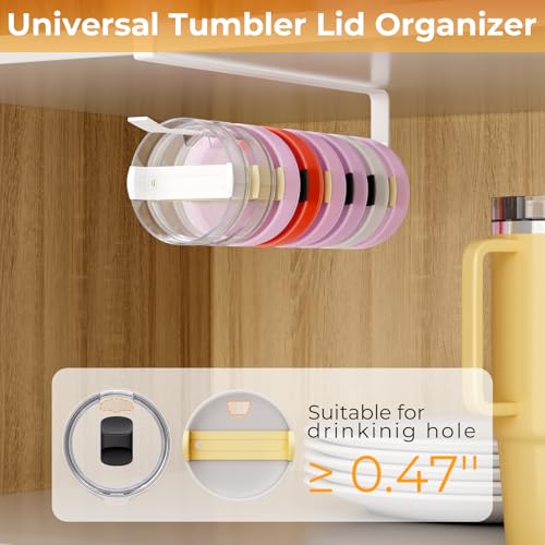Quehun 2 PCS Tumbler Lid Organizers, Ample Lid Capacity Up to 30 Lids, No Adhesive No Drill Yeti Lid Organizer Holder Inside Cabinet, Space-Saving Stanley Tumbler Cup Lid Holder Organizer for Kitchen - color: White