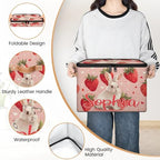 Custom Storage Basket with Name, Personalized Storage Bins with Zipper Lid, Foldable Fabric Storage Box Large capacity with Handle Strawberry Rabbit - color: Option 24
