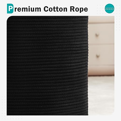 Cotton Rope Laundry Hamper by YOUDENOVA, 58L - Woven Collapsible Laundry Basket - Clothes Storage Basket for Blankets, Laundry Room Organizing, Bedroom Storage, Clothes Hamper – Black - color: Black, size: 58L