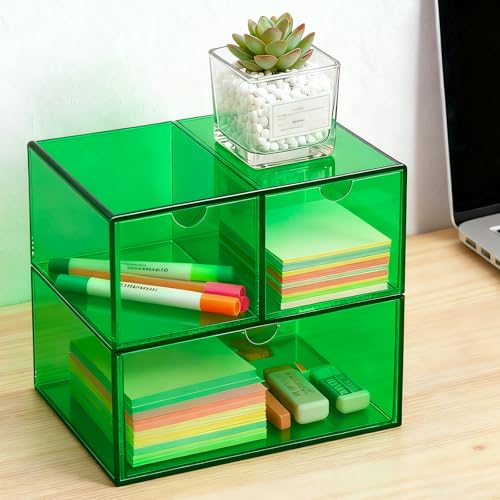 Gelite Desk Organizer with 3 Storage Drawers for Makeup Office Acrylic Desktop Drawer Organizer for Vanity Office Organization and Storage Box, Emerald Green - color: Emerald Green