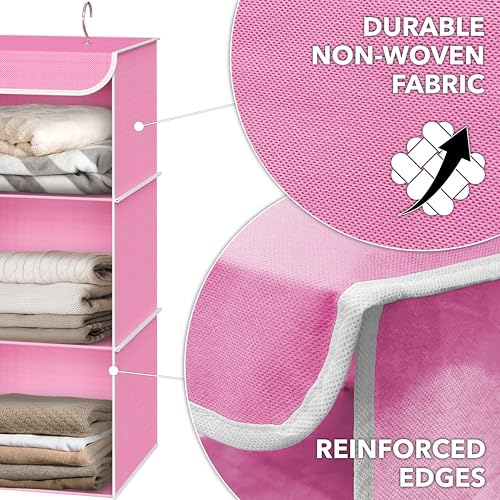Simple Houseware 3-Shelf Hanging Closet Organizer, Fabric Storage Shelves with 57L Capacity, Pink - color: Pink