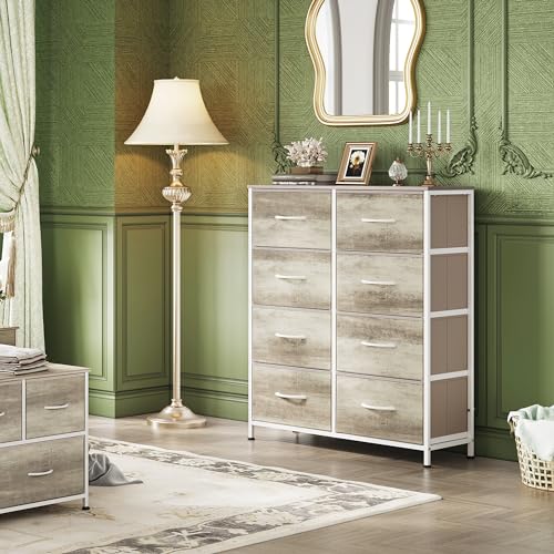 WLIVE Fabric Dresser for Bedroom, Tall Dresser with 8 Drawers, Storage Tower with Fabric Bins, Double Dressers, Chest of Drawers for Closet, Living Room, Hallway, Greige - color: Greige, style: General