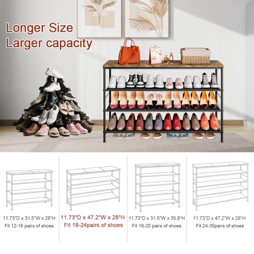 INGIORDAR Shoe Rack Organizer 5 Tier Metal Organizer Shelf with Industrial MDF Board and Layer Fabric for Entryway Closet Bedroom Living Room Garage (Black+Rustic Brown, 4 Tier(47.2" W)) - color: Black+rustic Brown, size: 4 Tier(47.2"W)
