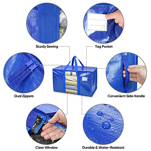 BALEINE 2-Pack Oversized Moving Bags with Reinforced Handles, Heavy-Duty Storage Tote Moving Supplies for Packaging, Camping (Blue w/Window, 2-Pack) - color: Blue-window, size: 2-Pack
