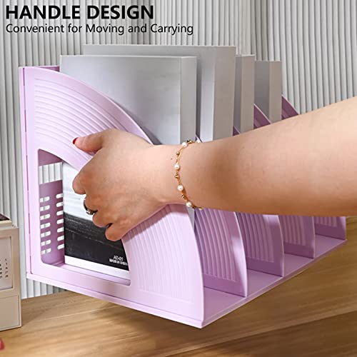 SAYEEC Sturdy Magazine Holder 4 Compartments Plastic Desktop File Organizer File Dividers Office Organizer Storage Document Magaizne Rack Display Box (Purple) - color: Purple-4 Sections