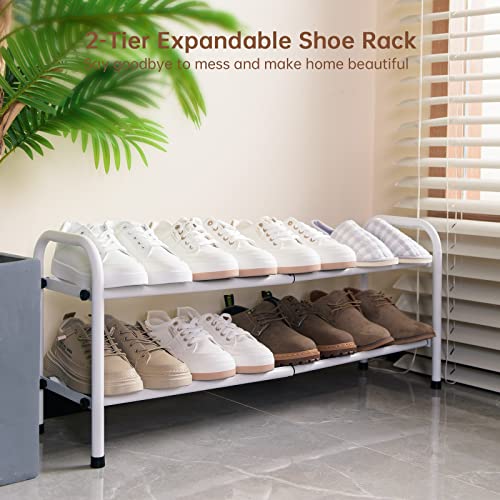 Gonfoam 2-Tier Expandable Shoe Rack,Adjustable Shoe Shelf Storage Organizer Heavy Duty Metal Free Standing Shoe Rack for Entryway Closet Doorway (White) - color: White, size: 2 Tier