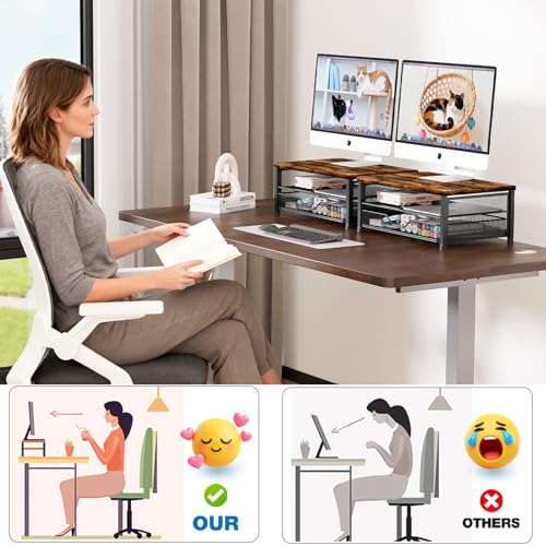 OPNICE Computer Monitor Stand Riser, Desk Organizer with Drawer, Printer & Laptop Stand, Office Desk Accessories & Workspace Desktop Organizers Storage for Office Supplies(Brown) - color: Brown