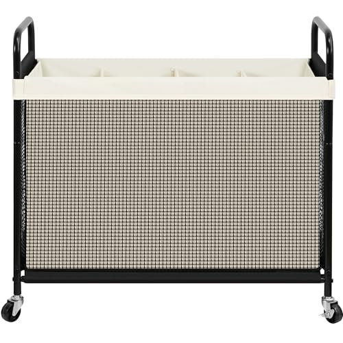 STO STO Laundry Hamper 4 Section, 140L Rolling Laundry Sorter Cart with Removable and Washable Liner Bag, Clothes Hamper with Wheels and Metal Handle for Laundry Room and Bedroom, Beige - color: Beige, size: 4-Section