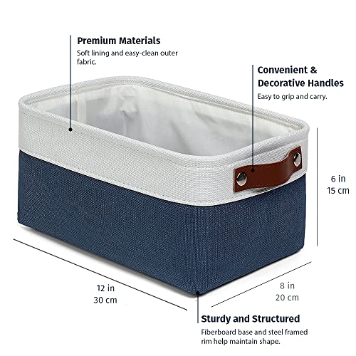OrganiHaus Small Fabric Storage Baskets 6 Pack, 12x8in Cloth Storage Bins for Shelves, Small Baskets for Organizing Pantry Closet, Canvas Shelf Baskets, Navy Blue/Off-White - color: Navy Blue / Off-White, size: Small - 6pc
