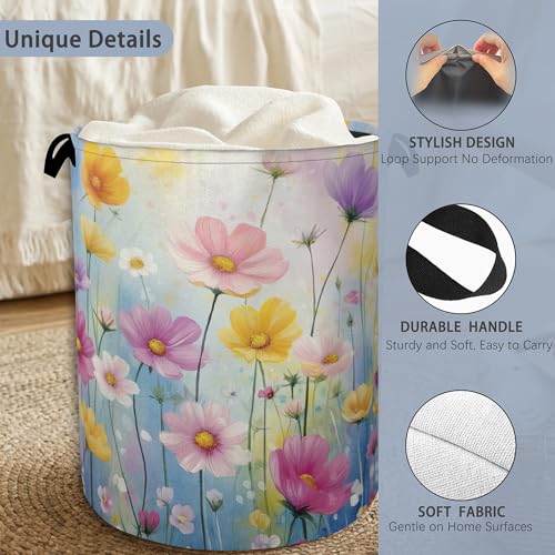 Retro Flowers Floral Laundry Hamper,Dirty Clothes Laundry Basket with Handles Waterproof Oxford Cloth Storage Basket for College Dorms Bathroom Bedroom 16" x 20.8" - color: Retro Flowers Floral