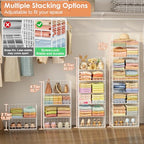 8 Tier Extended Width Hanging Closet Organizer, Sweater Storage for Closet Organizer System, Stackable Wire Basket Bins for Clothes Purse Shoes, Hanging Shelves with 4 Hooks & 4 Dividers Adjustable