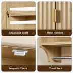 TEENFON Fluted Bathroom Wall Cabinet with Adjustable Shelves and Towel Rack, Wall Mounted Over The Toilet Storage Organizer for Bathroom, Living Room, Natural - color: Natural-22"h