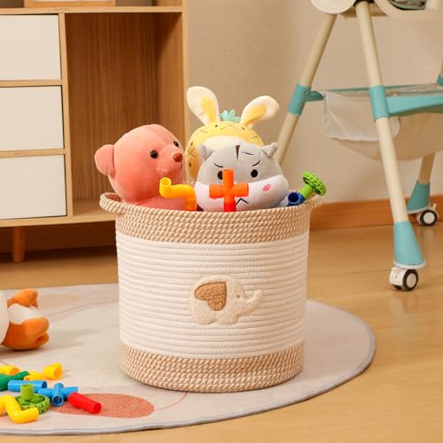 INough Toy Storage Baskets Woven Cotton Rope Storage Basket for Kids, Blanket Baskets for Living Room Toy Basket Box Toys Organizer with Embroidery Decor Cute Baskets for Nursery, Playroom (Elephant) - color: Elephant, size: Medium