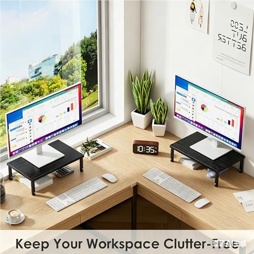 OPNICE Desk Organizers and Accessories, Adjustable Computer Monitor Stand Riser, Laptop Stand for Desk, Office Desk Accessories & Workspace Organizers for Home Office, Black-2P - color: Black-2Pack