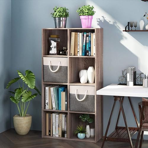 PRANDOM Large Foldable Cube Storage Bins 13x13 inch [4-Pack] Fabric Linen Storage Baskets Cubes Drawer with Cotton Handles Organizer for Shelves Nursery Closet Bedroom White and Grey - color: White and Grey, size: 13x13 inch(4-Pack)