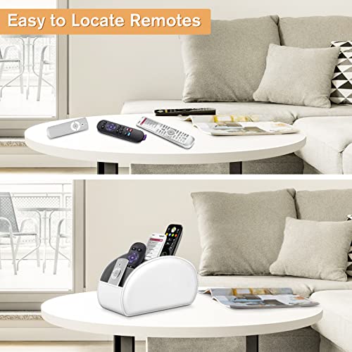 Fintie Remote Control Holder, 5 Compartments Vegan Leather TV Remoter Caddy Desktop Organizer Makeup Brush Holder Storage Fits TV Remotes, Media Controllers, Office Supplies(White) - color: White