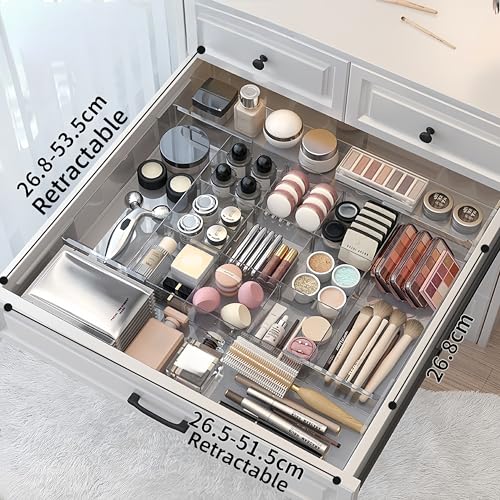 Removable Drawer Storage Box with Four Sides - Multi-Function Storage Box for Organizing Make-up, Kitchen Utensils, Bathroom and Desktop Drawers (Clear) - color: Transparent