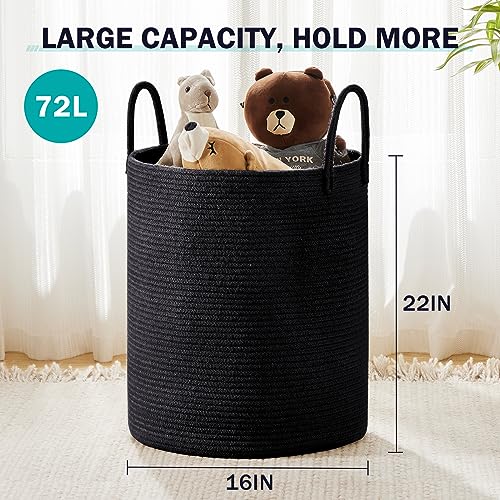 YOUDENOVA Woven Rope Laundry Hamper Basket, 72L Tall Luandry Basket, Baby Nursery Hamper for Blanket Storage in Bedroom-Large- Black - color: Black, size: Large(72L )