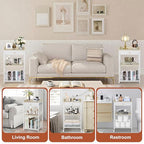 4-Tier Small Side Table with Storage Drawer, Tall Nightstand with Wheels & Basket, Rolling Bathroom Table for Small Spaces, Bedroom, Living Room, Dorm, White and Natural - color: White With Natural