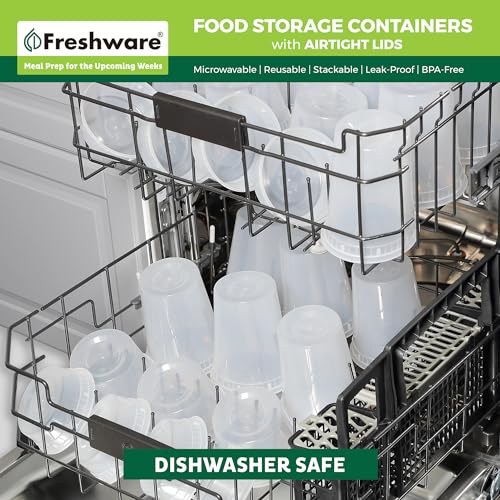 Freshware Food Storage Containers [50 Set] 8 oz Plastic Deli Containers with Lids, Slime, Soup, Meal Prep Containers, BPA Free, Stackable, Leakproof, Microwave, Dishwasher and Freezer Safe - size: 8 oz, 50-Pack