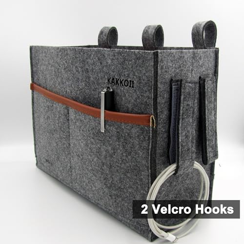 Bedside Caddy, Hanging Storage Bag, Chair Organizer Caddy, Remote, Magazine, Drink Bottle, Cell Phone Holder with Fixed Straps for Hospital Bed, Dorm Bed, Baby Stuff, Office (Grey Small)