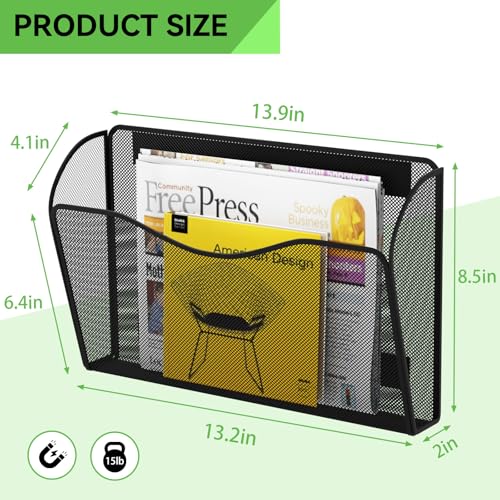 Magnetic File Holder - Heavy Duty Wall File Organizer for Refrigerator & Whiteboard - Strong Magnet Mail Holder & Magazine Rack, No Drilling Document Storage Basket for Office Cabinet - color: Black, size: 3 Pack Magnetic