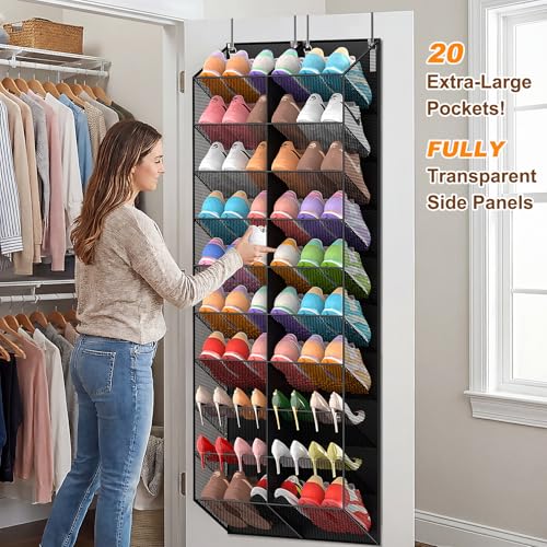 UVIAHOMI 30 Pairs Over the Door Shoe Organizer, Breathable Mesh Pocket Hanging Shoe Storage for Closet, 10-Tier Door Shoes Rack, Handing Shoes Holder Fit All the Family's Sneakers, Boots, Heels, Black - color: Black