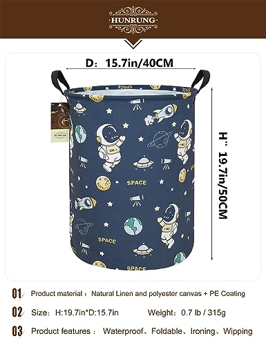 Collapsible Fabric Storage Basket, Waterproof Laundry Hamper with Handles, Round Storage Bin for Clothes Toys, Foldable Organizer for Bedroom Nursery Bathroom(Round-Blue Space Astronaut) - color: Round-Blue Space Astronaut