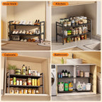 Under Sink Organizer and Storage 16.5"-30.7" Expandable Length, Adjustable Height Max 16.7" Under Sink Shelf 2 Tier with Removable ABS Panels Metal Frame for Bathroom Kitchen Pantry Cabitnet Pot Pan