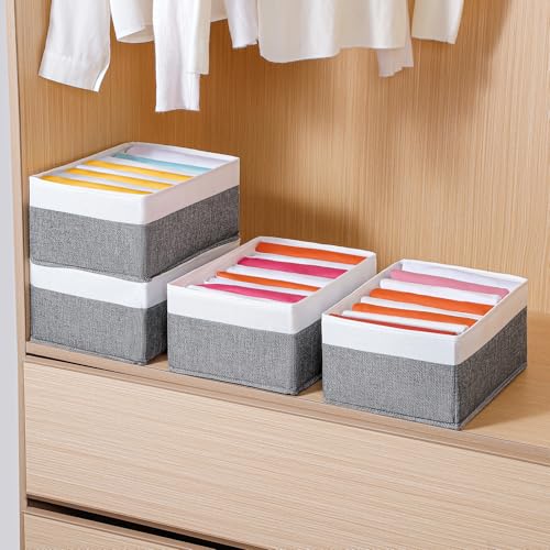 4 Packs T-shirt Drawer Organizers for Clothing,8 Grids Compartment Wardrobe Storage Box, Washable Clothes Organizer for Legging,Silk Scarve-12.59''x9.05''x5.9-GreyWhite - color: GreyWhite, size: 8 GRIDS-UPGRADED HEIGHT