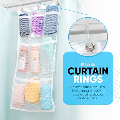 Handy Laundry Shower Curtain Bathroom Organizer -9 Pockets- Perfect for Organizing Home Bath, Your Toiletries and kid's Toys in Nine Durable Deep Mesh Pockets. Hang on Existing Shower Curtain Rings. - color: Hanging White