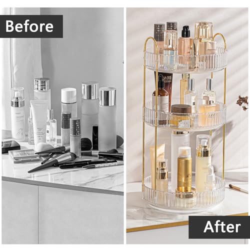 shuang qing Rotating Makeup Organizer for Vanity, Large Capacity Skincare Perfume Storage, Bathroom Counter Organizer, 360 Spinning Cosmetic Dresser Countertop Organizers (Clear, 3 Tier) - color: Clear, size: Regular-3 Tier
