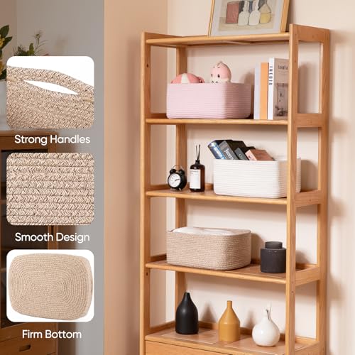OIAHOMY 4 Pack 14.17*11.02*6.3IN Storage Baskets for Organizing Shelves, Woven Rope Baskets for Organizing Books, Clothes, Decorative Basket for Living Room, Nursery, Bedroom, Gift Basket, Brown - color: Brown
