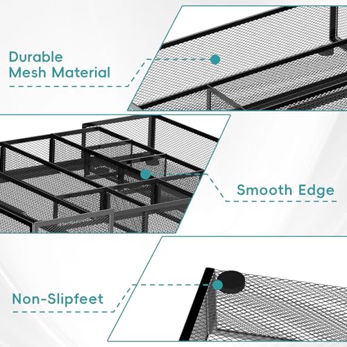 2 Pack Expandable Desk Drawer Organizer Tray with 10 Adjustable Compartments Metal Mesh Office Drawer Organizer for Home, School Supplies, Makeup Vanity & Jewelry (Black) - color: 2 Pack Black