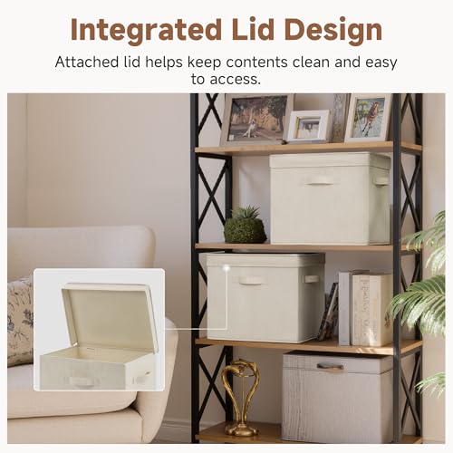 StorageWorks Fabric Storage Bins with Lids, Stackable Closet Storage Boxes with Handles, Decorative Storage Organizers, 15" x11¼x12½, Beige, 2-Pack - color: Beige, size: 15"L x 11¼"W x 12½"H