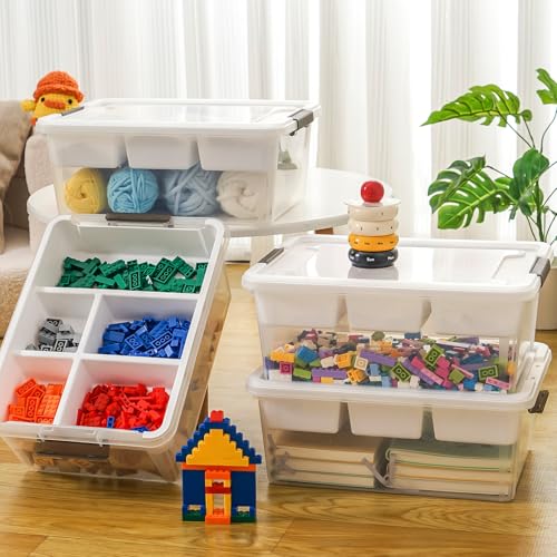 MACOPRO 17 QT Plastic Storage Box with Removable Tray, Bins with Lids, 2 Packs Clear Storage Container for Craft Supplies, Beads, Tools, Sewing, and Playdoh Organization(White, 2Pack-17QT) - size: 2Pack-17QT
