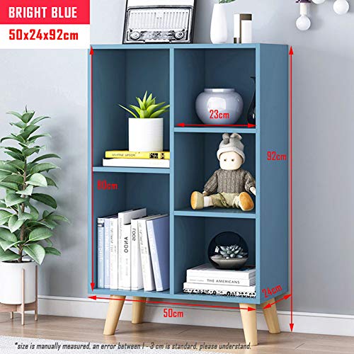 IOTXY Wooden Open Shelf Bookcase - 3-Tier Floor Standing Display Cabinet Rack with Legs, 5 Cubes Bookshelf, Bright Blue - color: Bright Blue, size: 50CM