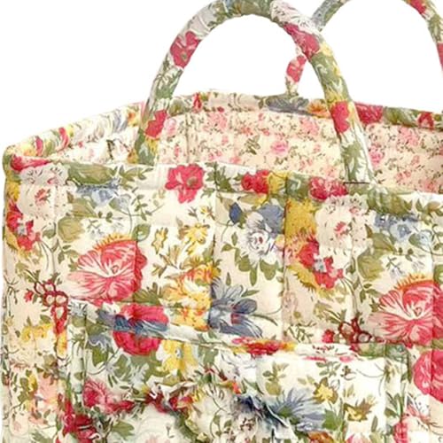 Quilted Fabric Basket Foldable Car Storage Boho Floral Laundry Basket Hamper for Nursery Bedroom & Living Room | Organize Clothes Toys - color: Blooming Spring