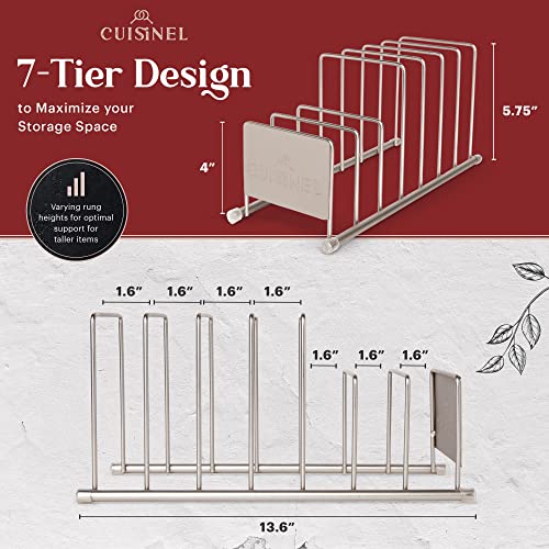 Cuisinel Lid and Dish Organizer Rack - Satin Nickel Silver Kitchen Storage Organization Stand - Plate Holder, Pan/Pot Covers, Cutting Board and Cookie Sheet Divider - 7-Tier Cabinet/Counter Display - color: Satin Nickel, size: Lid Rack